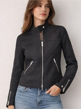 Babaton 1-01 Black Moto Jacket XXS | Structured Zip-Up Cropped Jacket